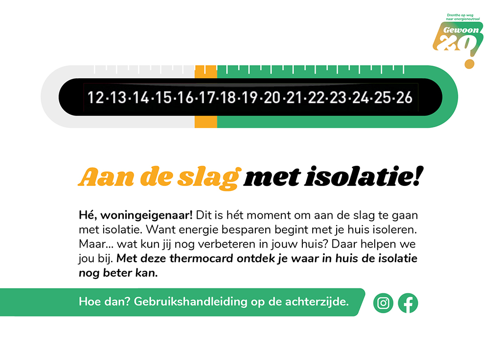 Een kaartje met ingebouwde thermometer waarmee je kunt zien welke muur aan isolatie toe is